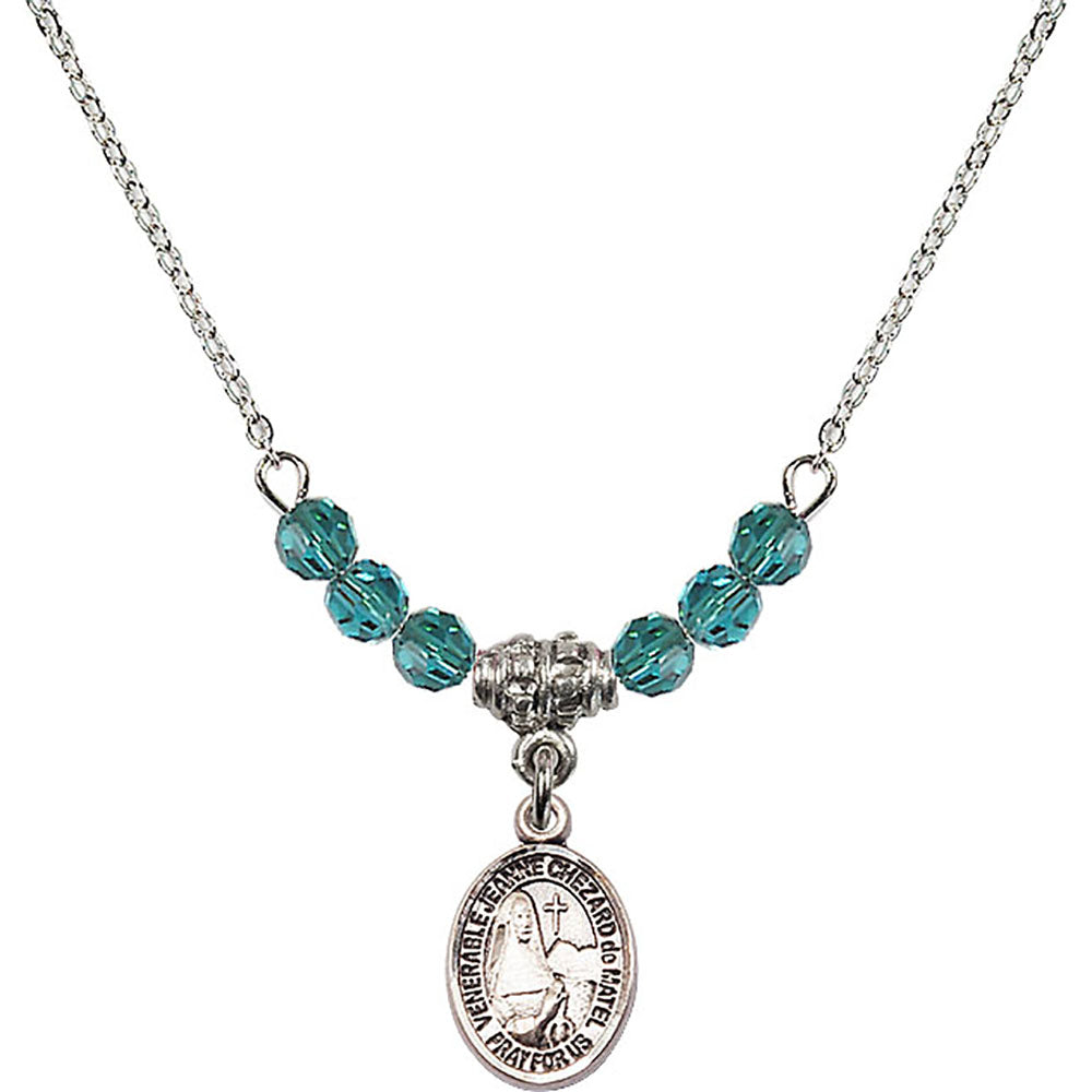 Sterling Silver Saint Jeanne Chezard de Matel Birthstone Necklace with Zircon Beads - 9401