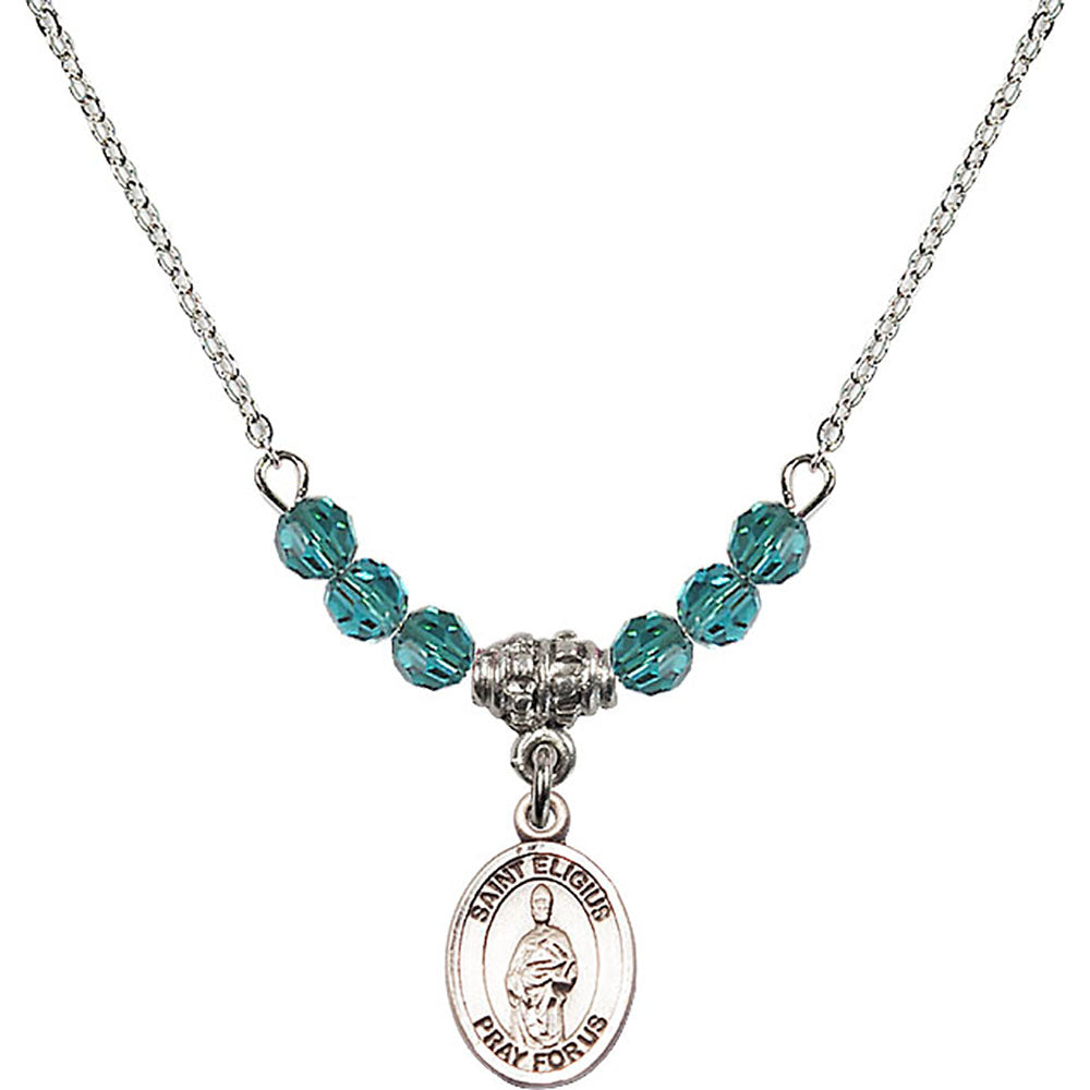 Sterling Silver Saint Eligius Birthstone Necklace with Zircon Beads - 9402