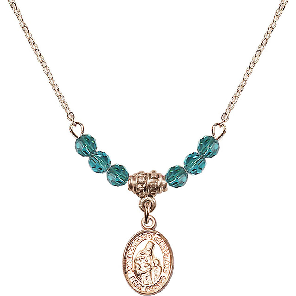 14kt Gold Filled Saint Margaret of Scotland Birthstone Necklace with Zircon Beads - 9407