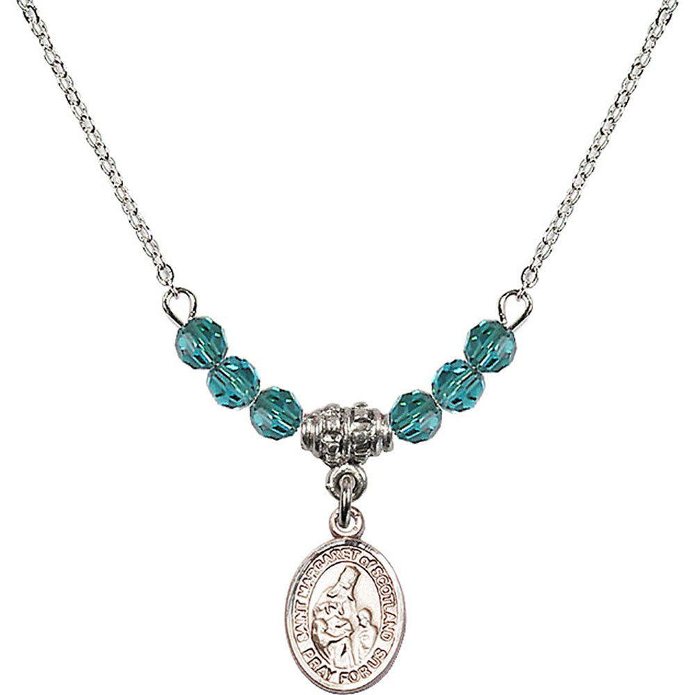 Sterling Silver Saint Margaret of Scotland Birthstone Necklace with Zircon Beads - 9407