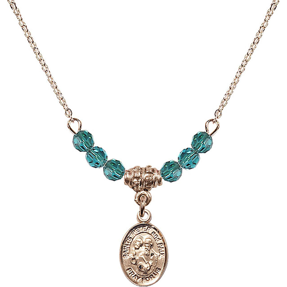 14kt Gold Filled Saints Peter & Paul Birthstone Necklace with Zircon Beads - 9410