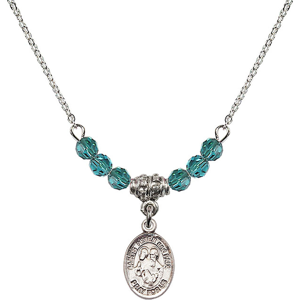 Sterling Silver Saints Peter & Paul Birthstone Necklace with Zircon Beads - 9410