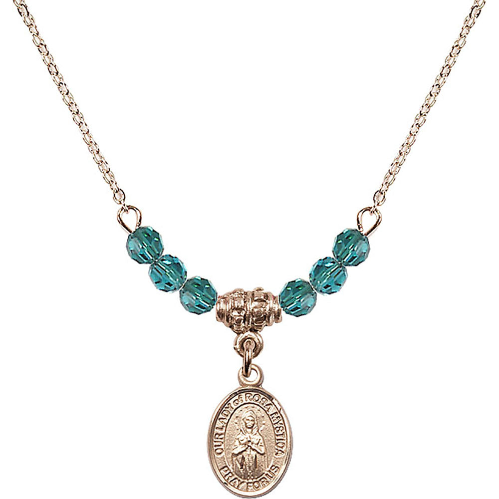 14kt Gold Filled Our Lady of Rosa Mystica Birthstone Necklace with Zircon Beads - 9413