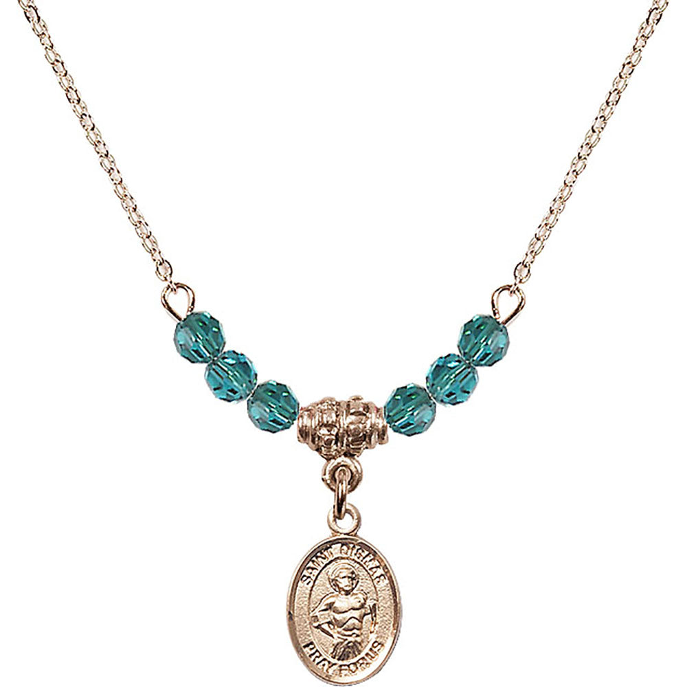 14kt Gold Filled Saint Dismas Birthstone Necklace with Zircon Beads - 9418