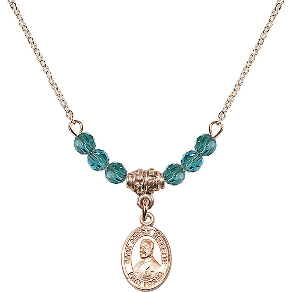 14kt Gold Filled Saint Andre Bessette Birthstone Necklace with Zircon Beads - 9424