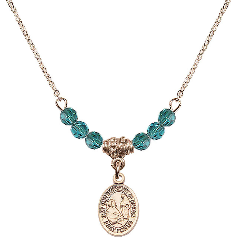 14kt Gold Filled Saint Mary Magdalene of Canossa Birthstone Necklace with Zircon Beads - 9429