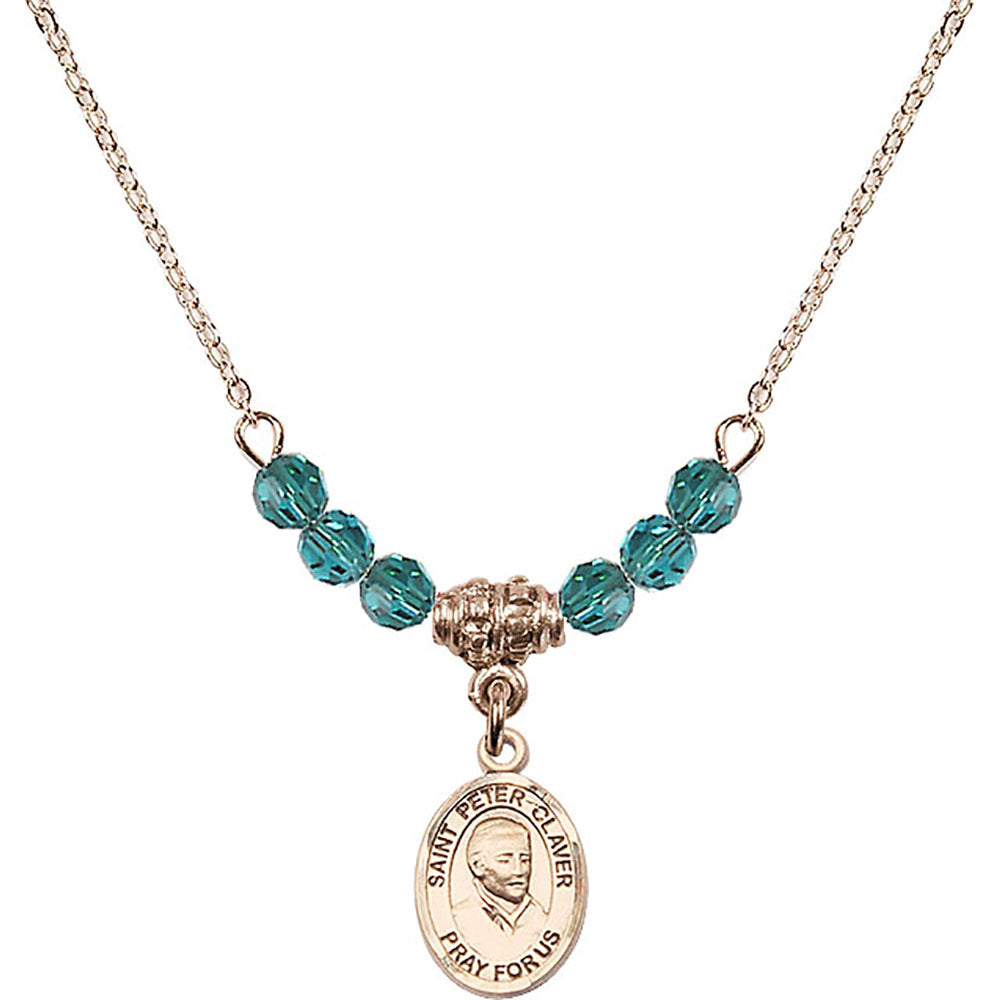 14kt Gold Filled Saint Peter Claver Birthstone Necklace with Zircon Beads - 9442