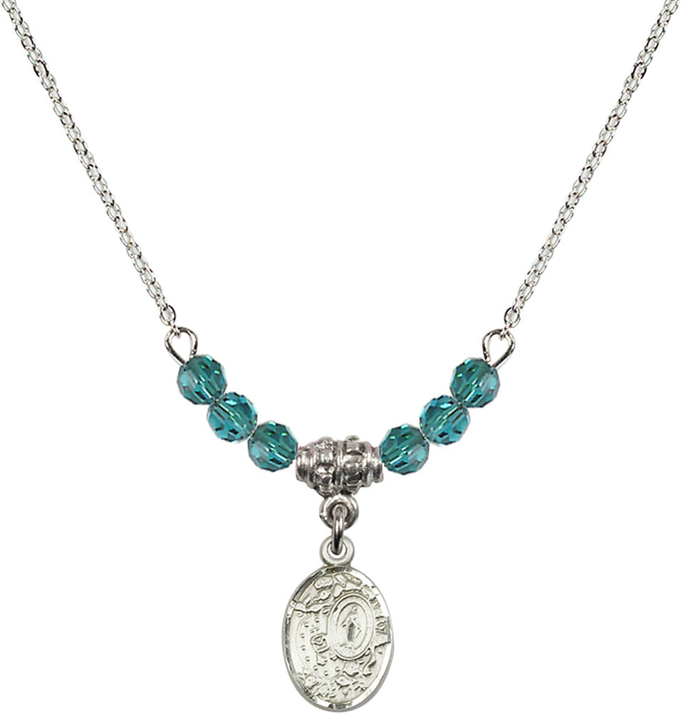 Sterling Silver Miraculous Birthstone Necklace with Zircon Beads - 9682