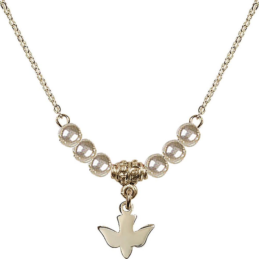 14kt Gold Filled Holy Spirit Birthstone Necklace with Faux-Pearl Beads - 0225
