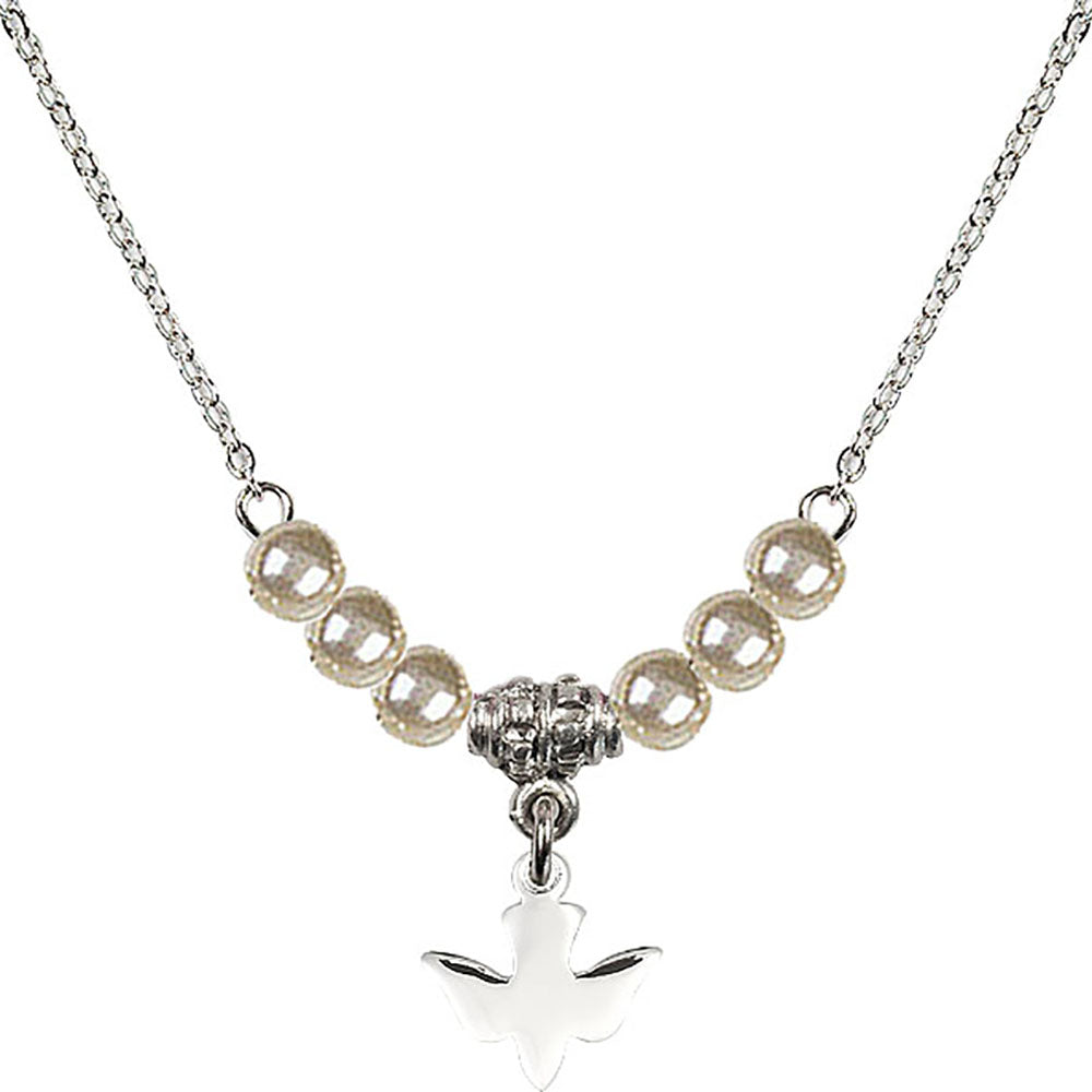 Sterling Silver Holy Spirit Birthstone Necklace with Faux-Pearl Beads - 0225