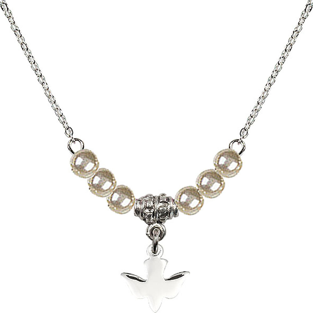 Sterling Silver Holy Spirit Birthstone Necklace with Faux-Pearl Beads - 0225
