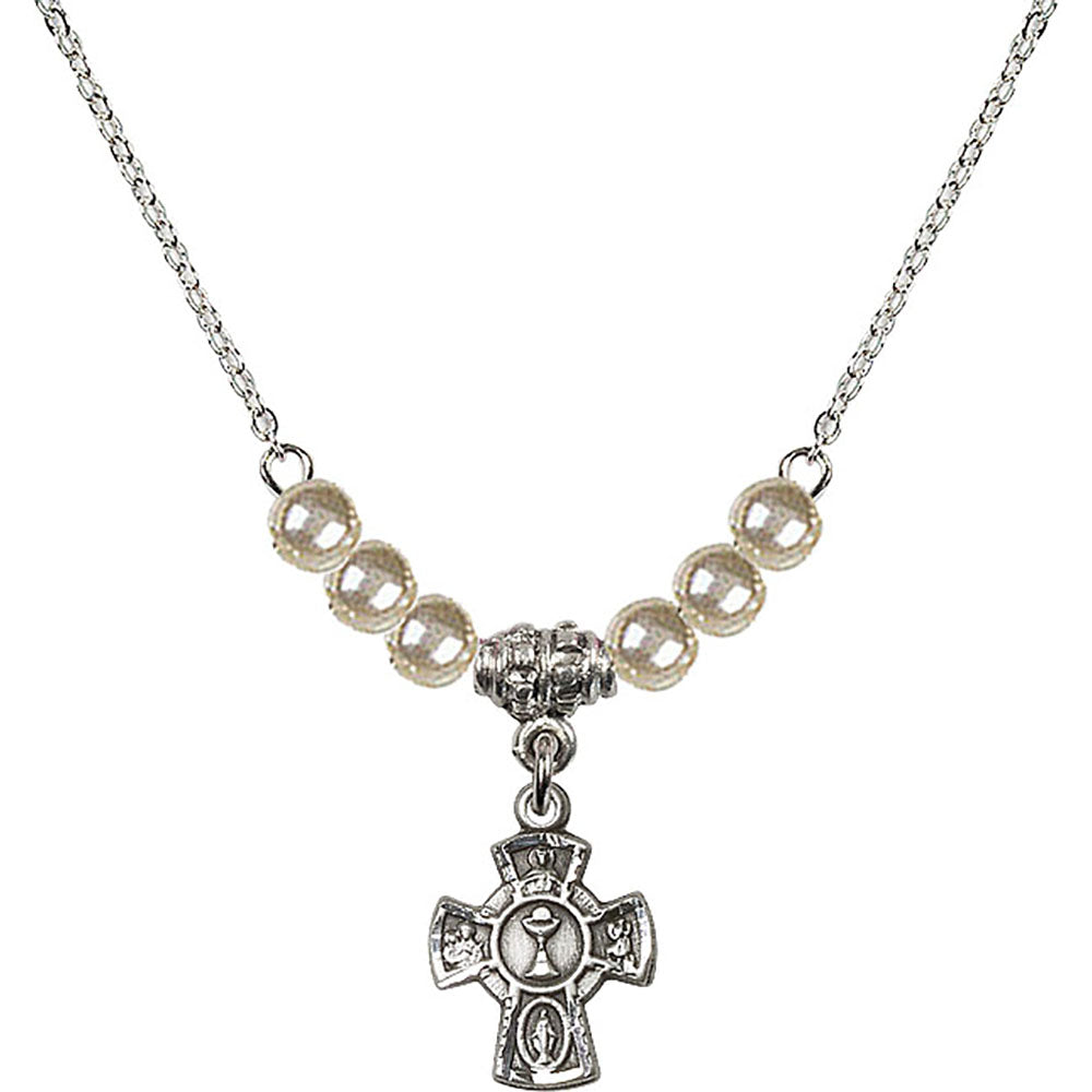 Sterling Silver 5-Way / Chalice Birthstone Necklace with Faux-Pearl Beads - 0845