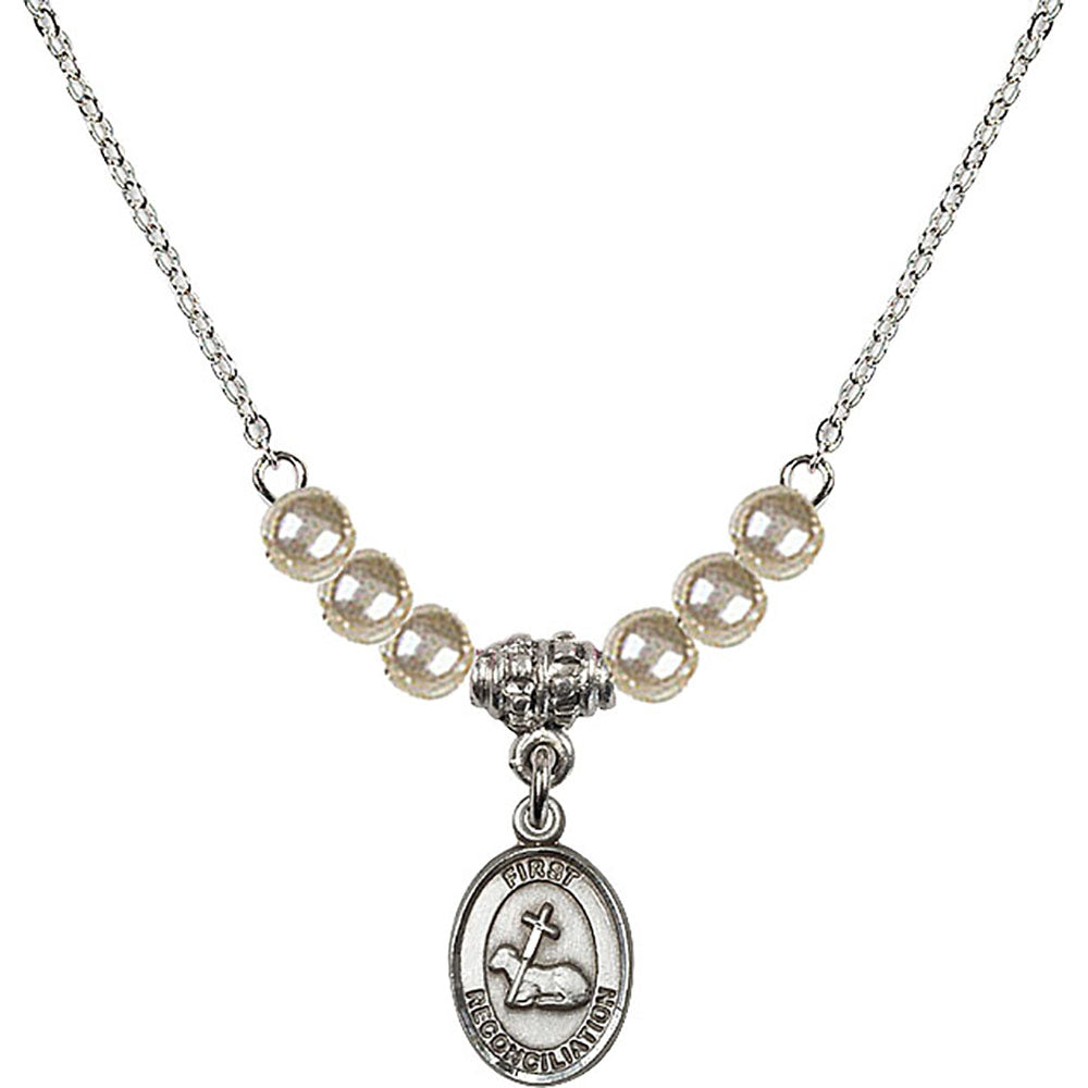 Sterling Silver First Reconciliation Birthstone Necklace with Faux-Pearl Beads - 0968