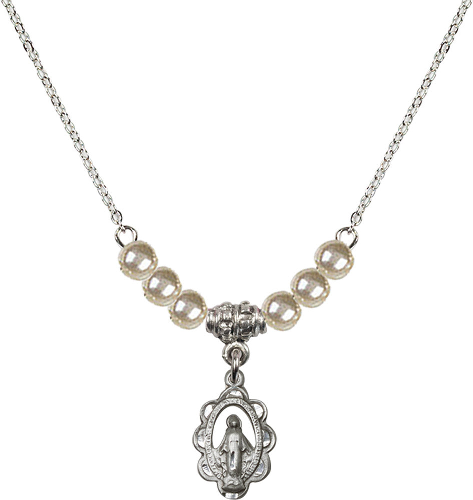 Sterling Silver Miraculous Birthstone Necklace with Faux-Pearl Beads - 1610