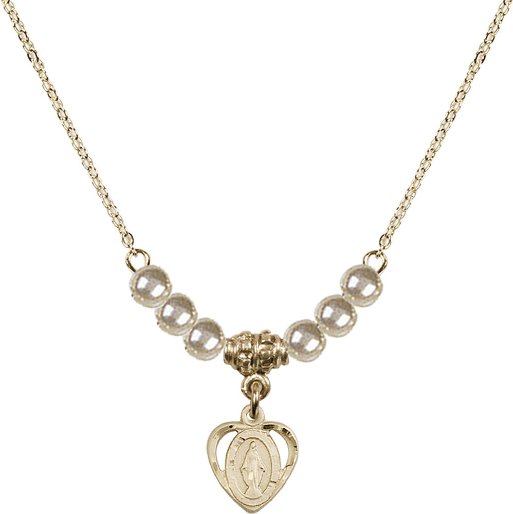 14kt Gold Filled Miraculous Birthstone Necklace with Faux-Pearl Beads - 5401