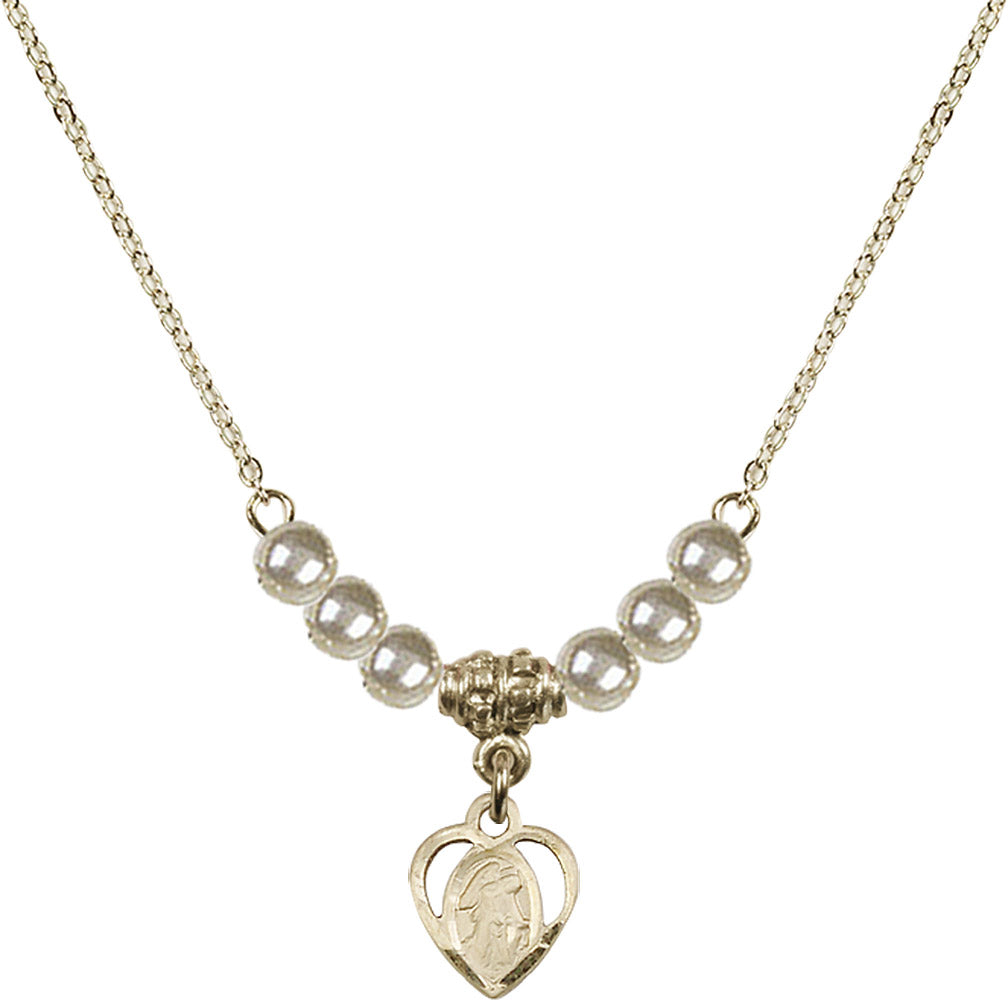 14kt Gold Filled Guardian Angel Birthstone Necklace with Faux-Pearl Beads - 5407