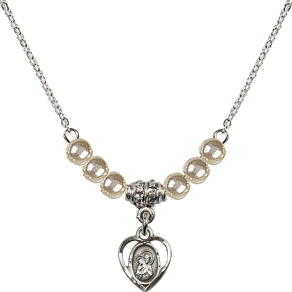 Sterling Silver Saint Ann Birthstone Necklace with Faux-Pearl Beads - 5414