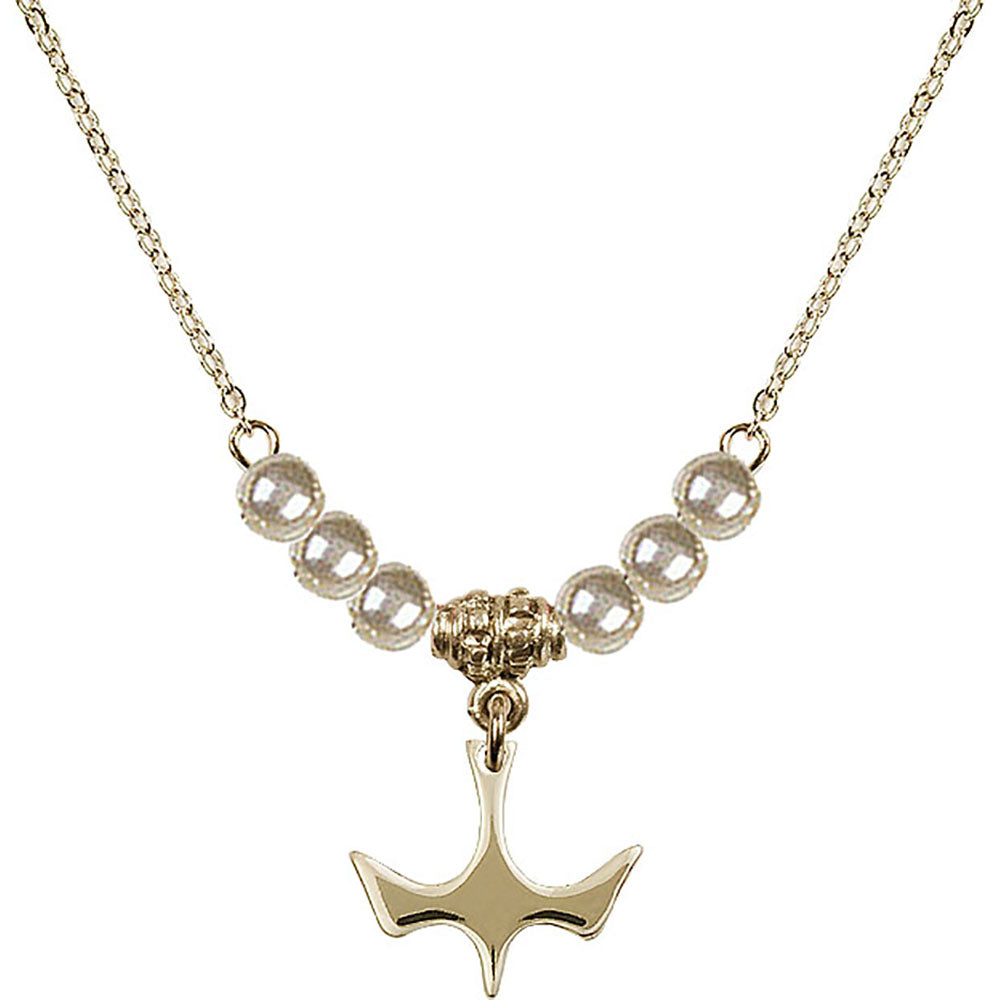 14kt Gold Filled Holy Spirit Birthstone Necklace with Faux-Pearl Beads - 5431