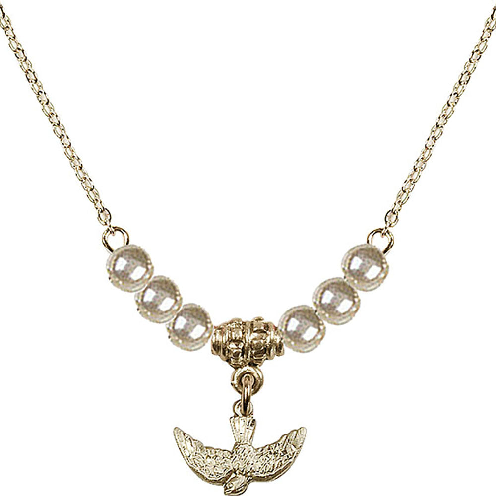 14kt Gold Filled Holy Spirit Birthstone Necklace with Faux-Pearl Beads - 5911