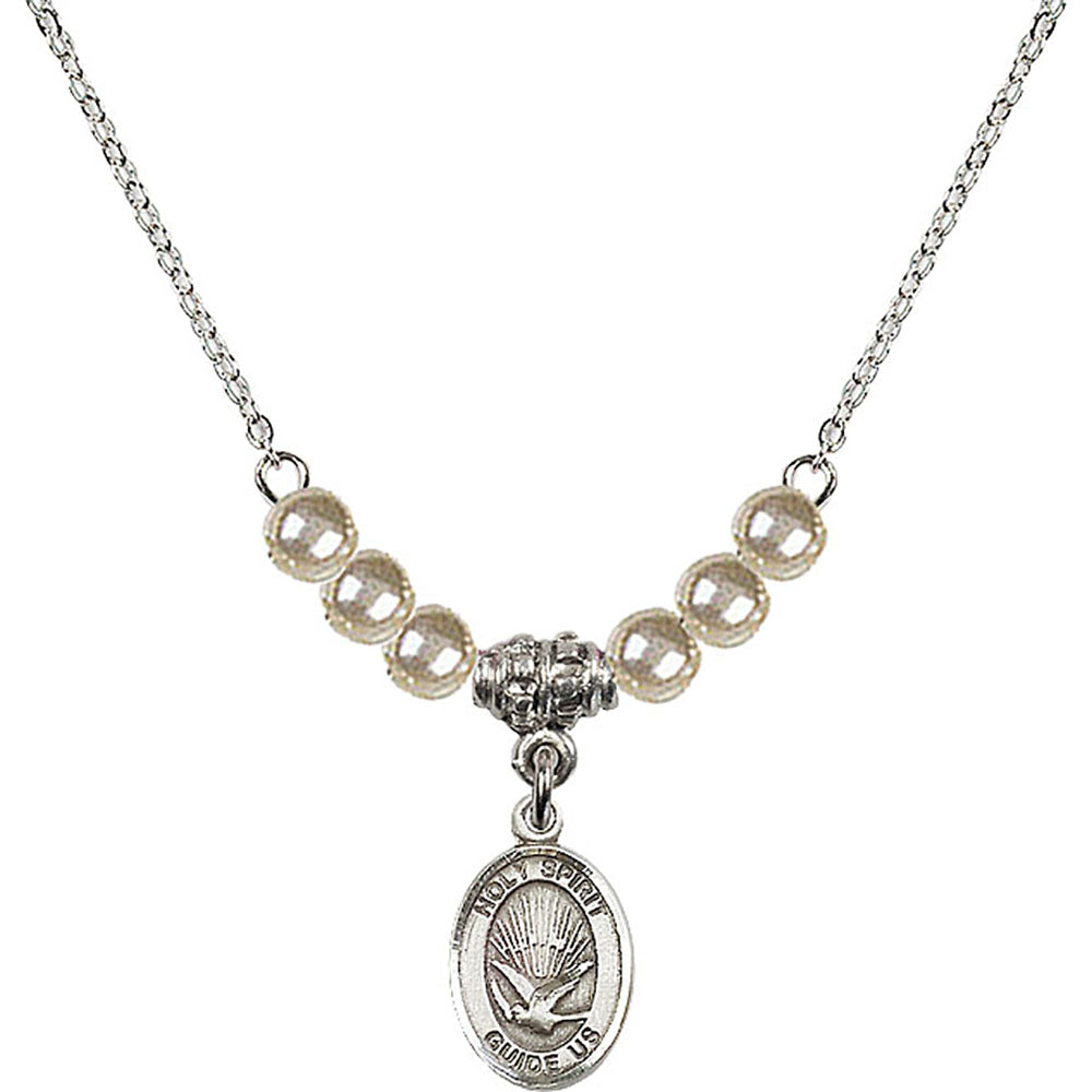 Sterling Silver Holy Spirit Birthstone Necklace with Faux-Pearl Beads - 9044