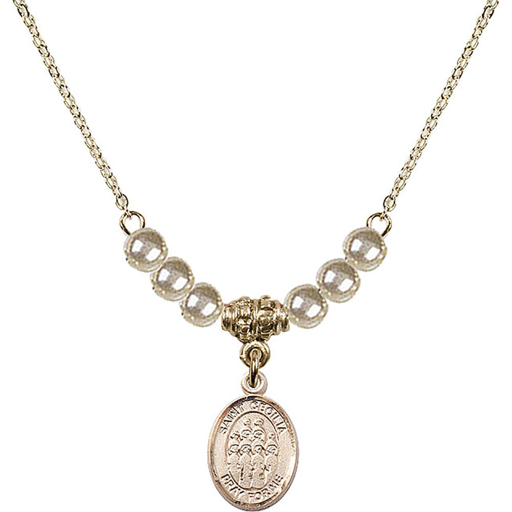 14kt Gold Filled Saint Cecilia / Choir Birthstone Necklace with Faux-Pearl Beads - 9180