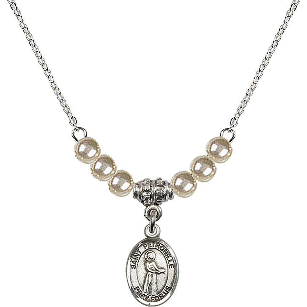 Sterling Silver Saint Petronille Birthstone Necklace with Faux-Pearl Beads - 9209