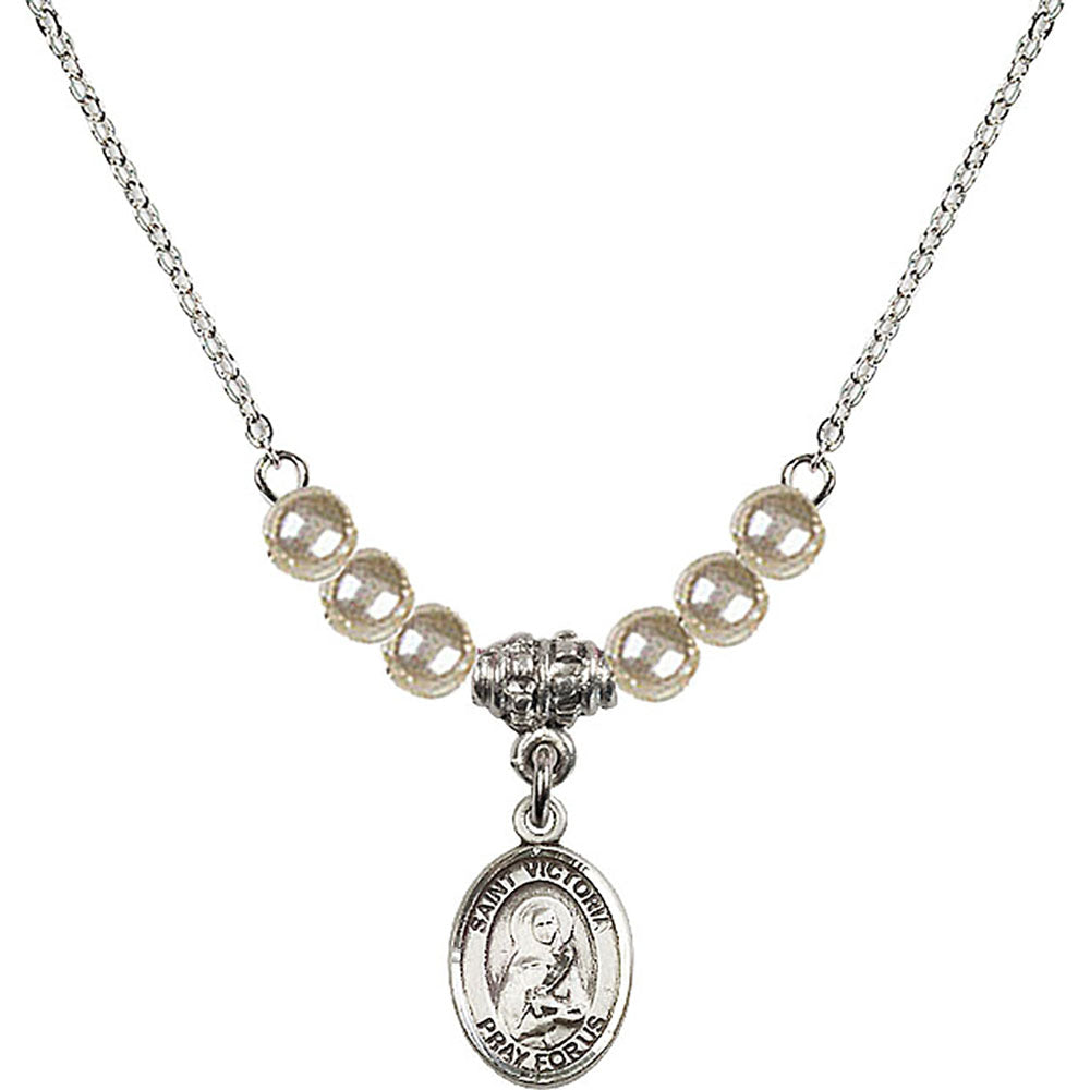 Sterling Silver Saint Victoria Birthstone Necklace with Faux-Pearl Beads - 9253