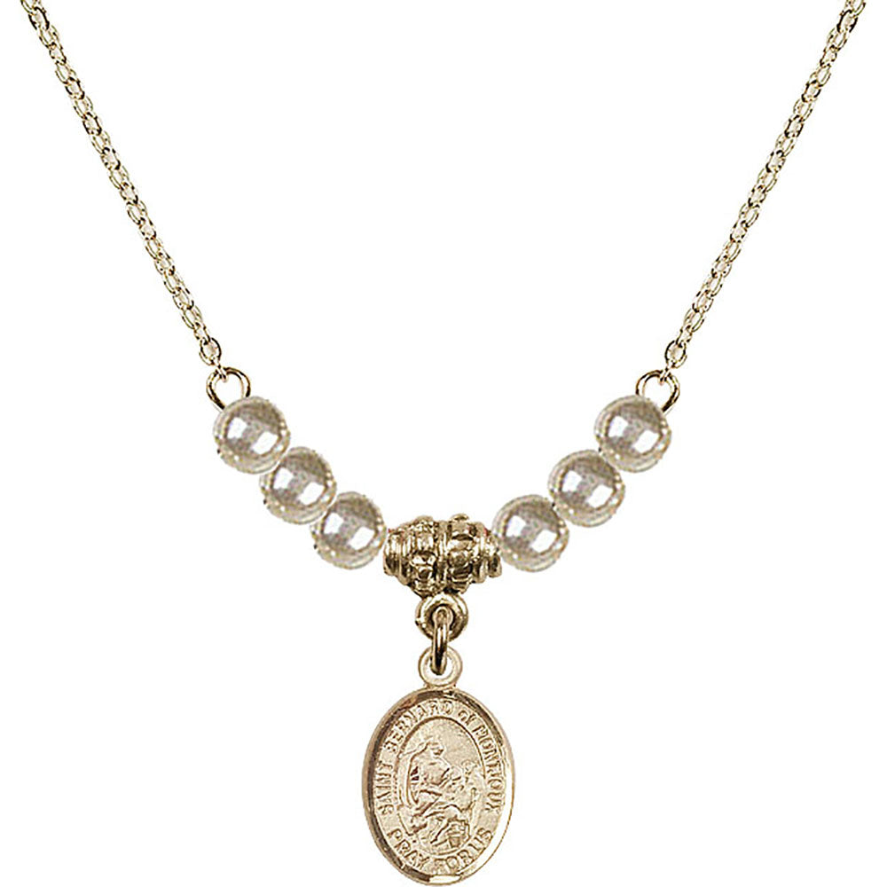 14kt Gold Filled Saint Bernard of Montjoux Birthstone Necklace with Faux-Pearl Beads - 9264