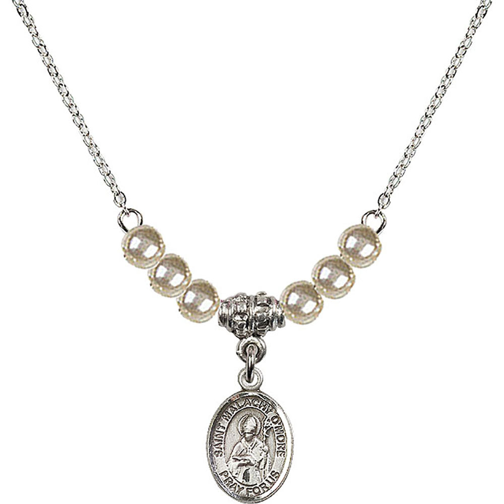 Sterling Silver Saint Malachy O'More Birthstone Necklace with Faux-Pearl Beads - 9316
