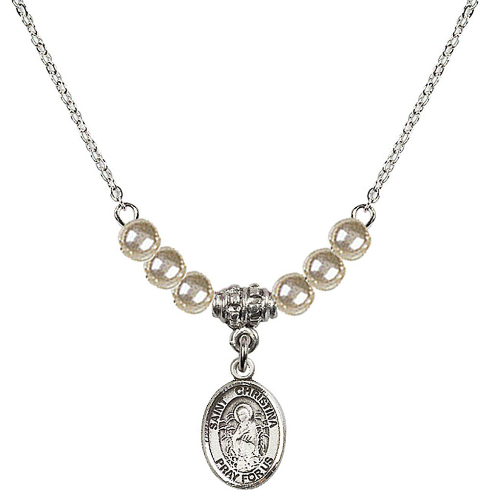 Sterling Silver Saint Christina the Astonishing Birthstone Necklace with Faux-Pearl Beads - 9320