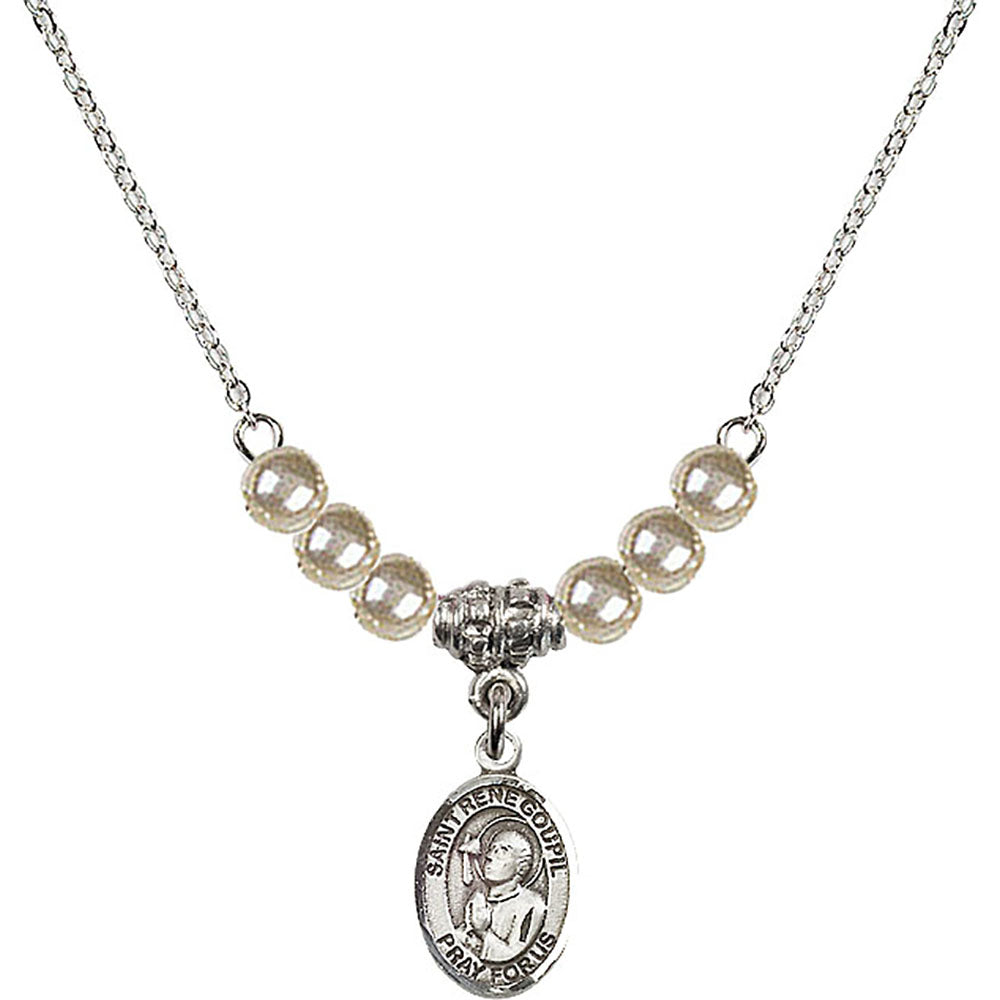 Sterling Silver Saint Rene Goupil Birthstone Necklace with Faux-Pearl Beads - 9334