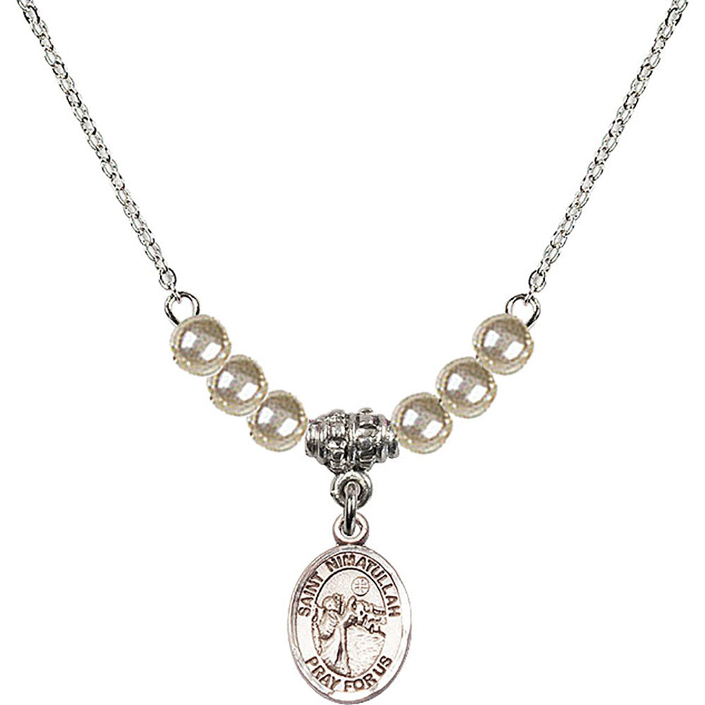 Sterling Silver Saint Nimatullah Birthstone Necklace with Faux-Pearl Beads - 9339