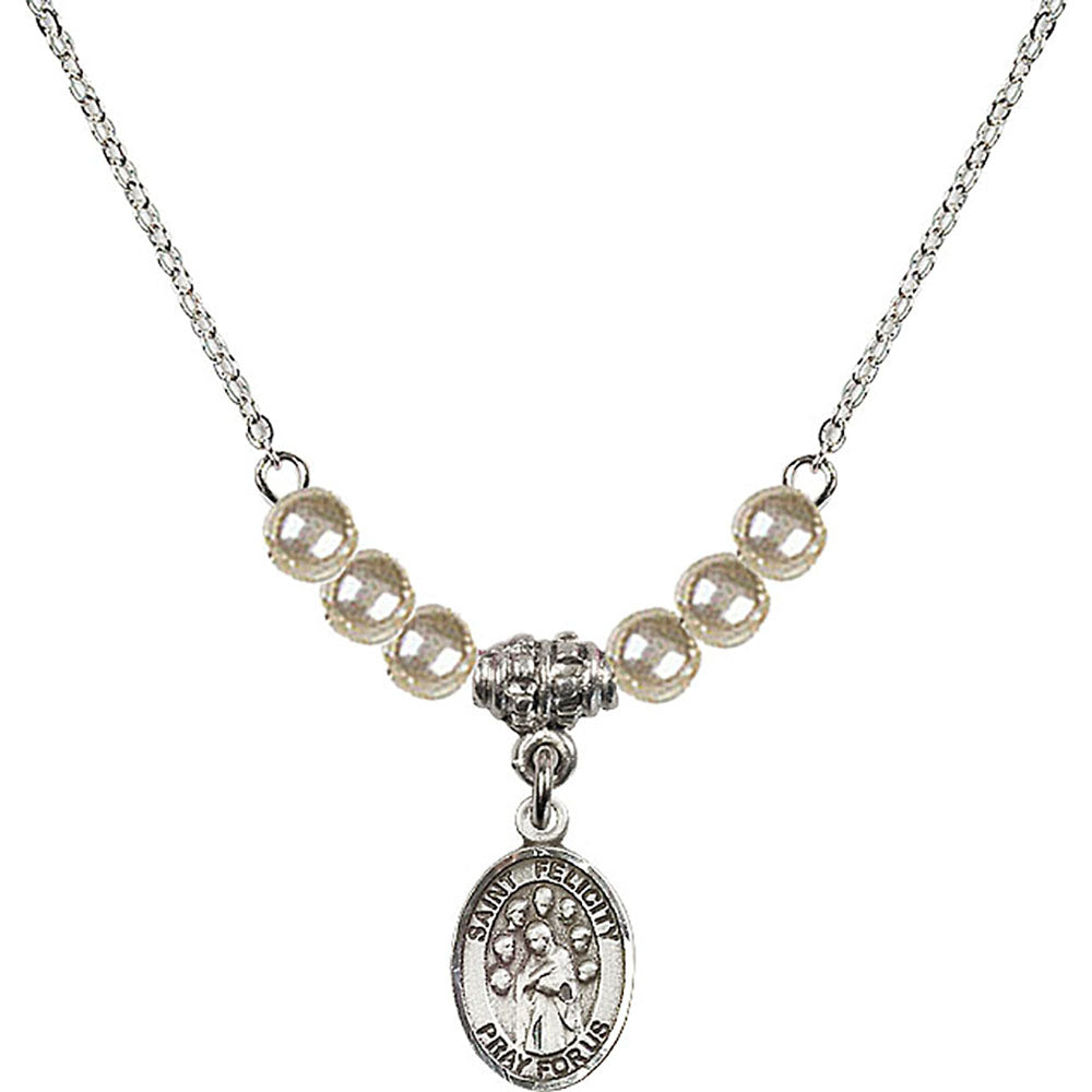 Sterling Silver Saint Felicity Birthstone Necklace with Faux-Pearl Beads - 9341