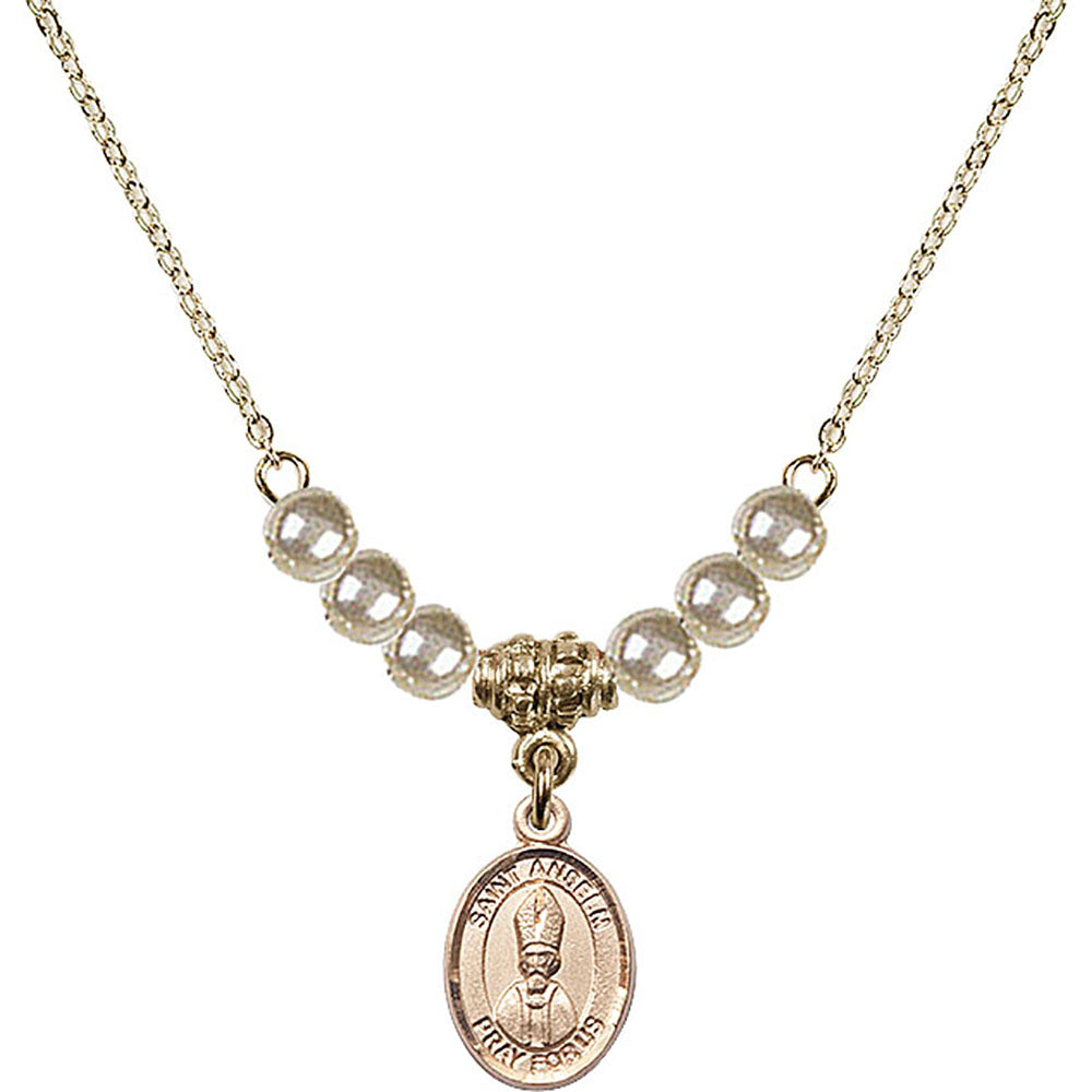 14kt Gold Filled Saint Anselm of Canterbury Birthstone Necklace with Faux-Pearl Beads - 9342