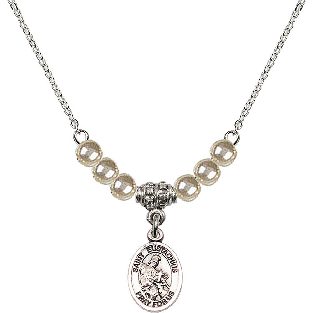 Sterling Silver Saint Eustachius Birthstone Necklace with Faux-Pearl Beads - 9356