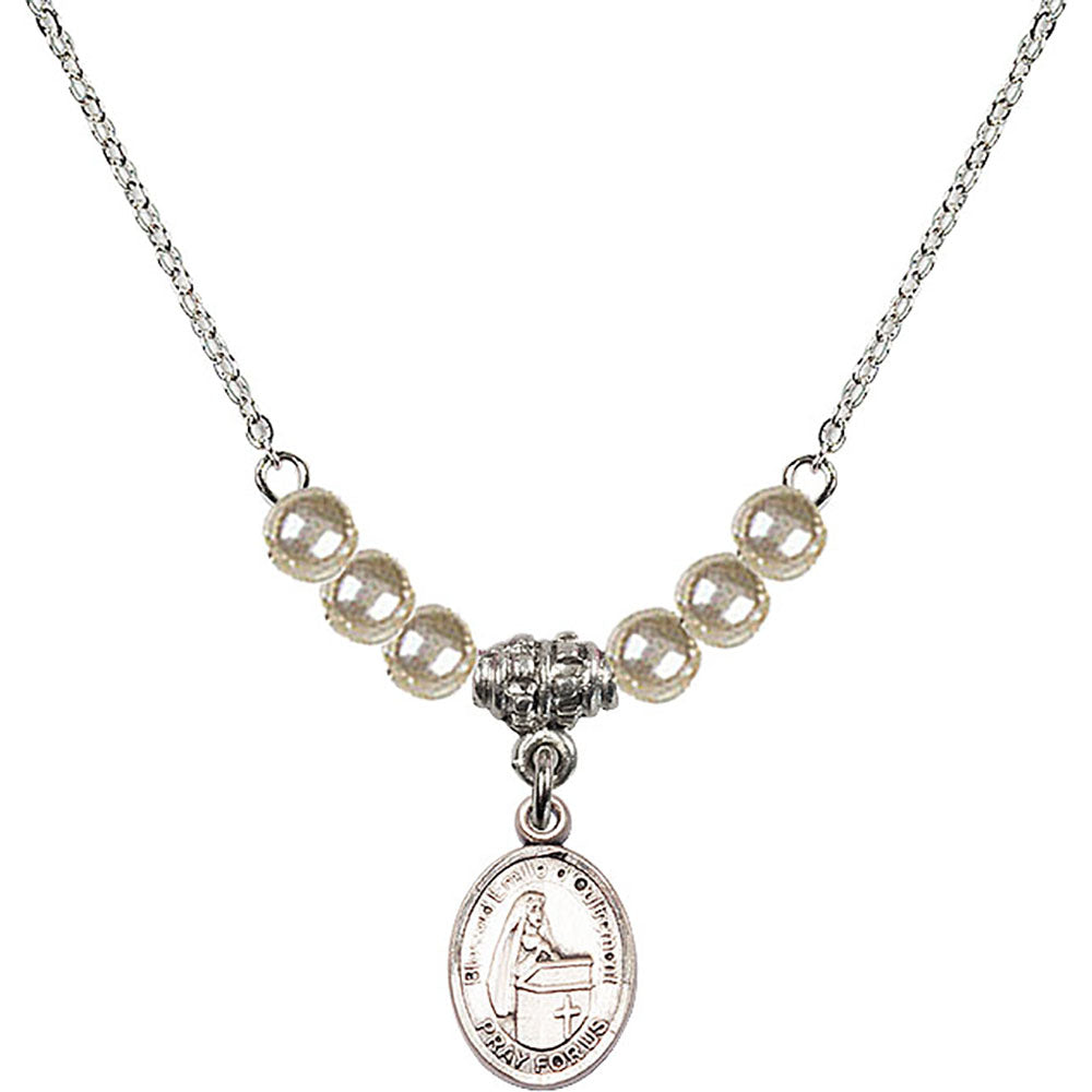 Sterling Silver Blessed Emilee Doultremont Birthstone Necklace with Faux-Pearl Beads - 9390