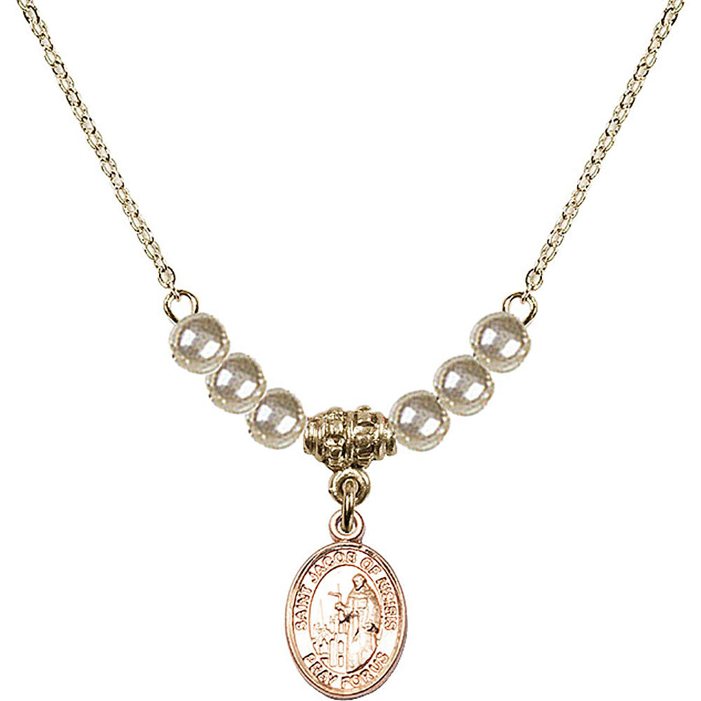 14kt Gold Filled Saint Jacob of Nisibis Birthstone Necklace with Faux-Pearl Beads - 9392