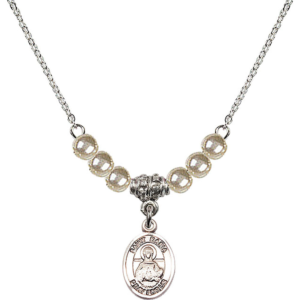 Sterling Silver Saint Daria Birthstone Necklace with Faux-Pearl Beads - 9396