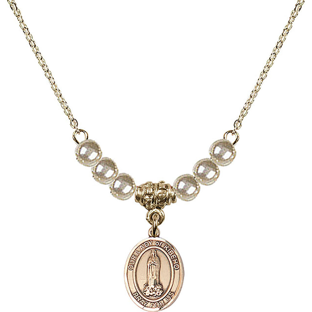 14kt Gold Filled Our Lady of Kibeho Birthstone Necklace with Faux-Pearl Beads - 9414