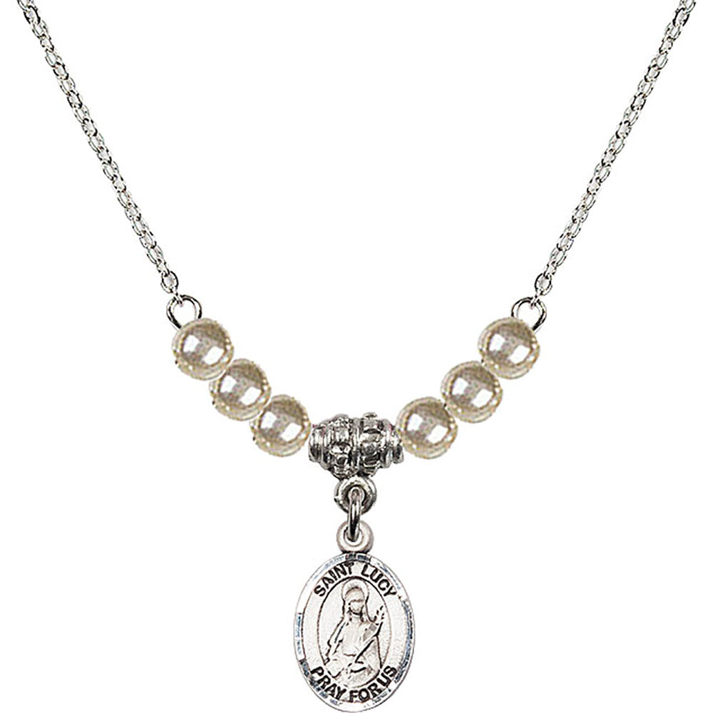 Sterling Silver Saint Lucy Birthstone Necklace with Faux-Pearl Beads - 9422