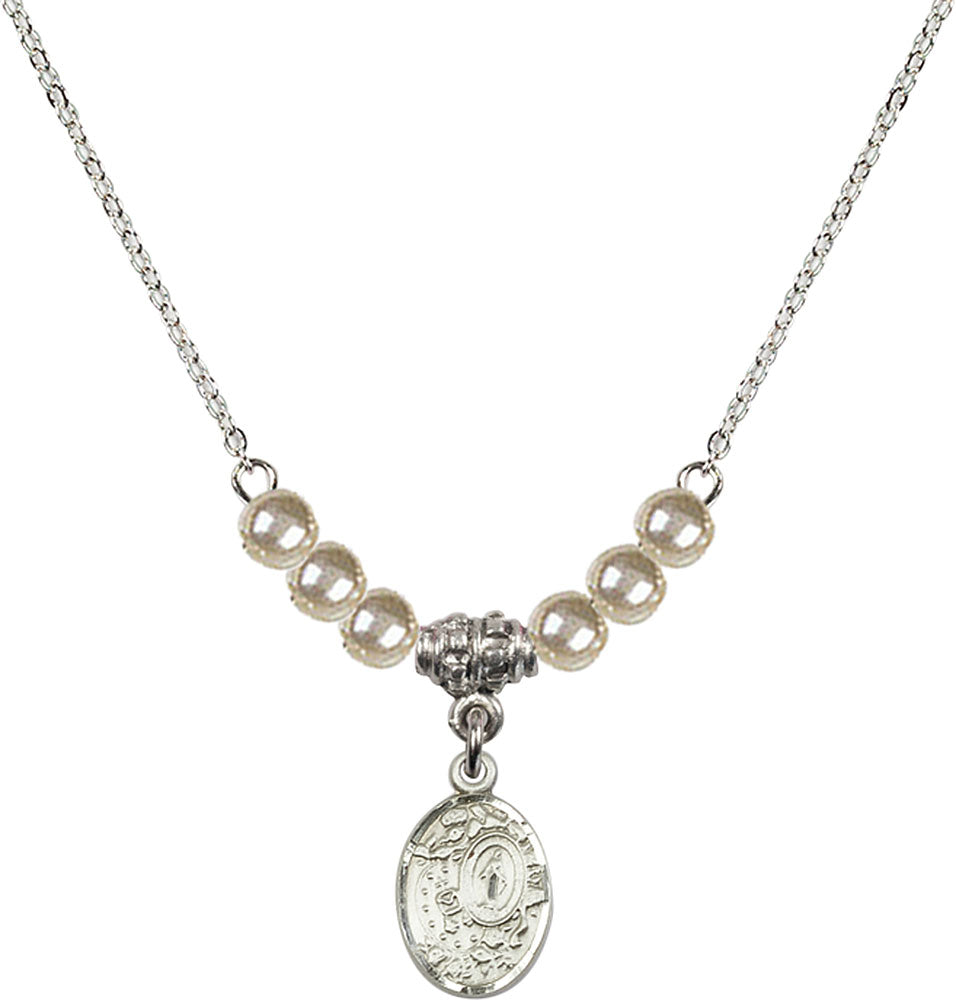 Sterling Silver Miraculous Birthstone Necklace with Faux-Pearl Beads - 9682