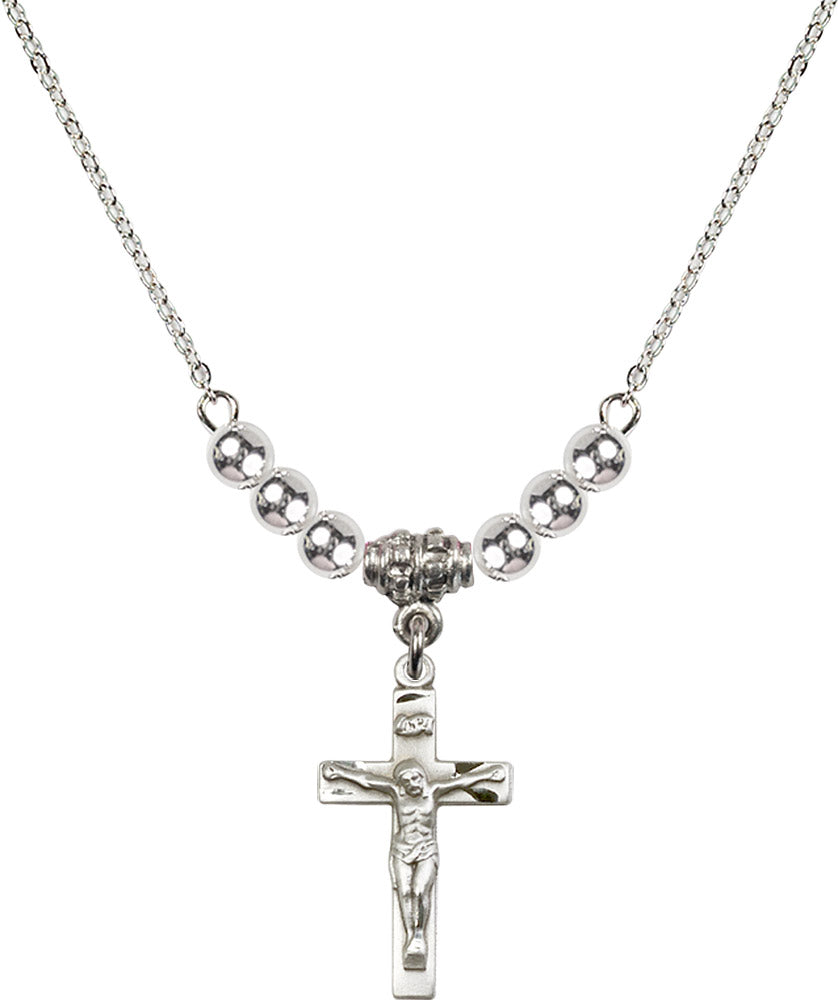 Sterling Silver Crucifix Birthstone Necklace with Sterling Silver Beads - 0001