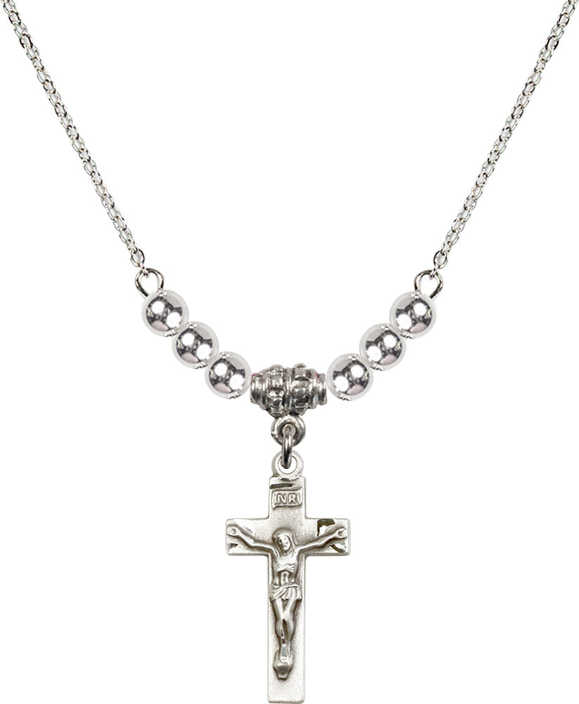 Sterling Silver Crucifix Birthstone Necklace with Sterling Silver Beads - 0006