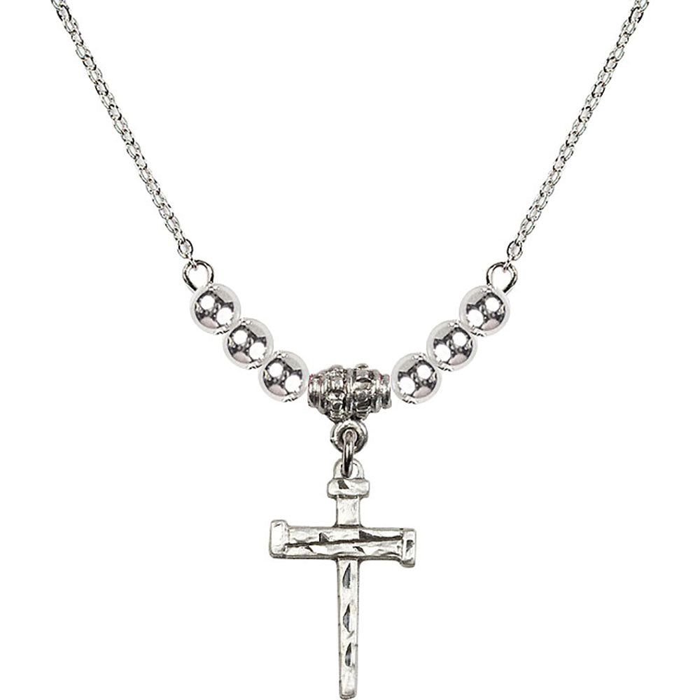 Sterling Silver Nail Cross Birthstone Necklace with Sterling Silver Beads - 0012