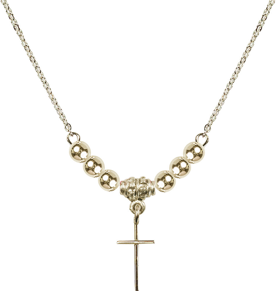 14kt Gold Filled Cross Birthstone Necklace with Gold Filled Beads - 0014