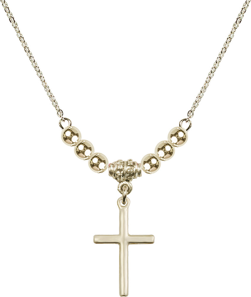 14kt Gold Filled Cross Birthstone Necklace with Gold Filled Beads - 0017