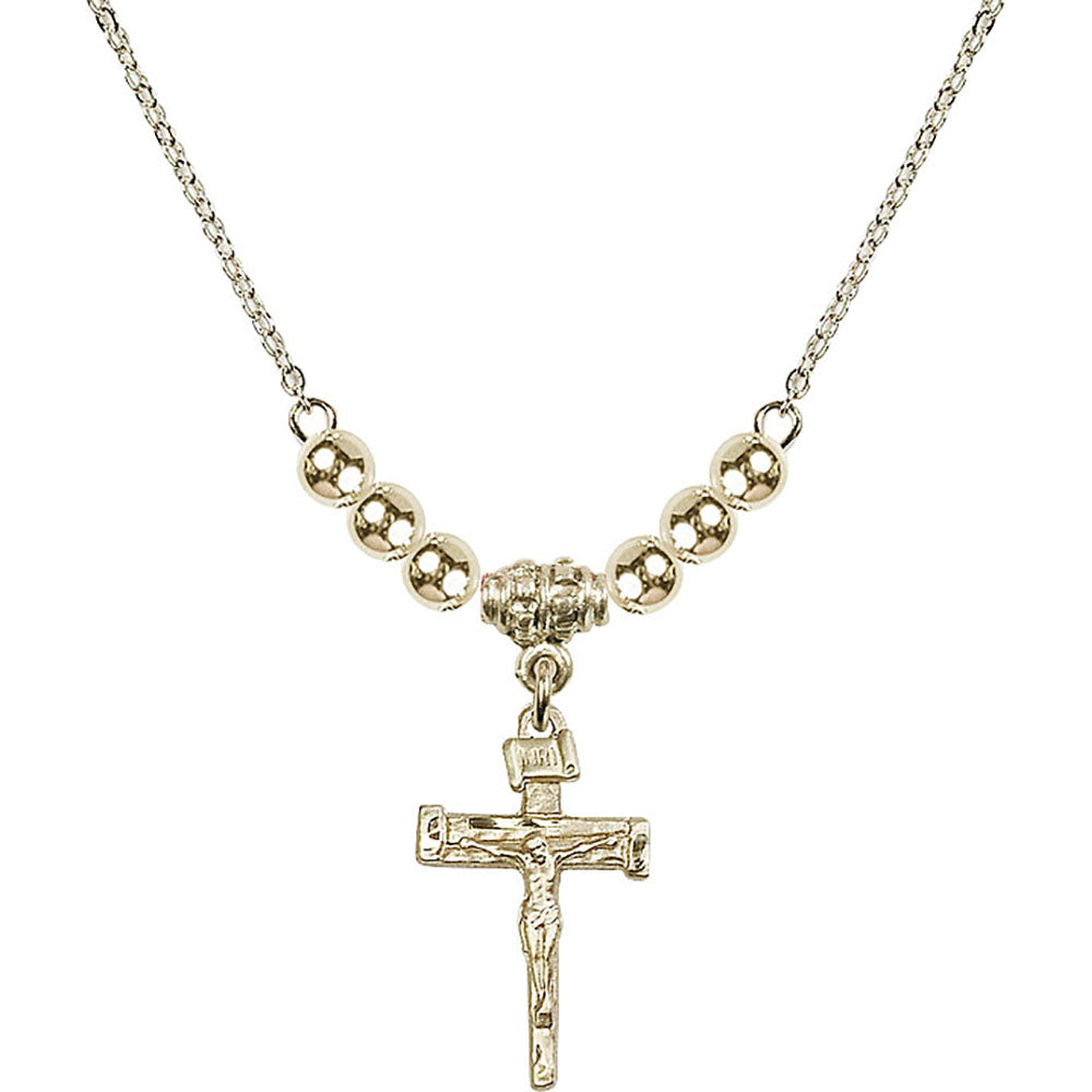14kt Gold Filled Nail Crucifix Birthstone Necklace with Gold Filled Beads - 0072