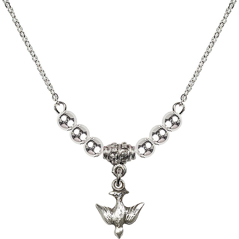 Sterling Silver Holy Spirit Birthstone Necklace with Sterling Silver Beads - 0208