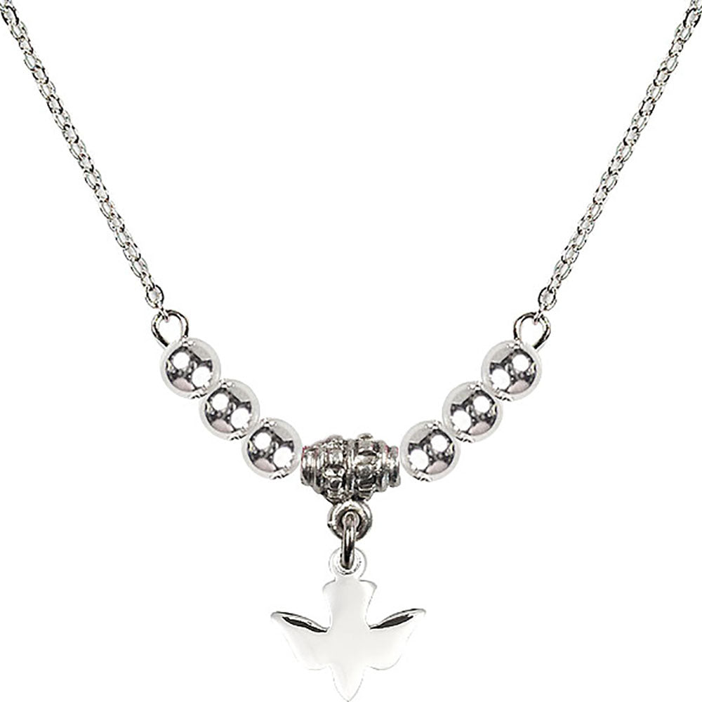 Sterling Silver Holy Spirit Birthstone Necklace with Sterling Silver Beads - 0225