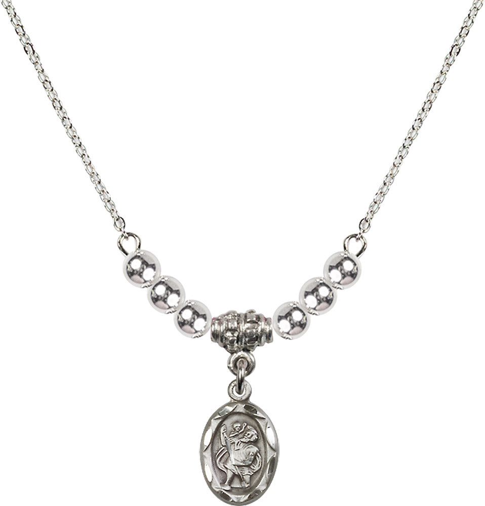 Sterling Silver Saint Christopher Birthstone Necklace with Sterling Silver Beads - 0301